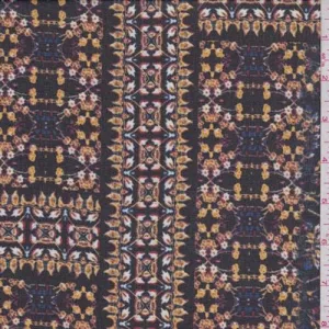 2 1/2 YD PC-Black/Gold Multi Floral Block Georgette Fabric