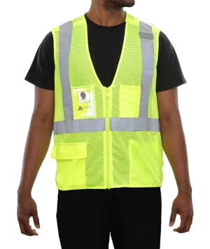 508STLM Safety Vest: Hi-Vis Vest: Clear ID Pocket: 5pt Breakaway: Lime Zip Mesh