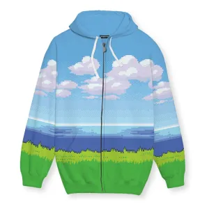 8-Bit Ocean Men's Zip-Up Hoodie