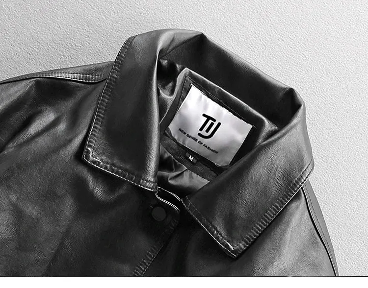 American Retro Loose Leather Coat Men's Trendy Handsome Motorcycle Clothing Pilot Leather Jacket Black Korean Style PU Leather Jacket