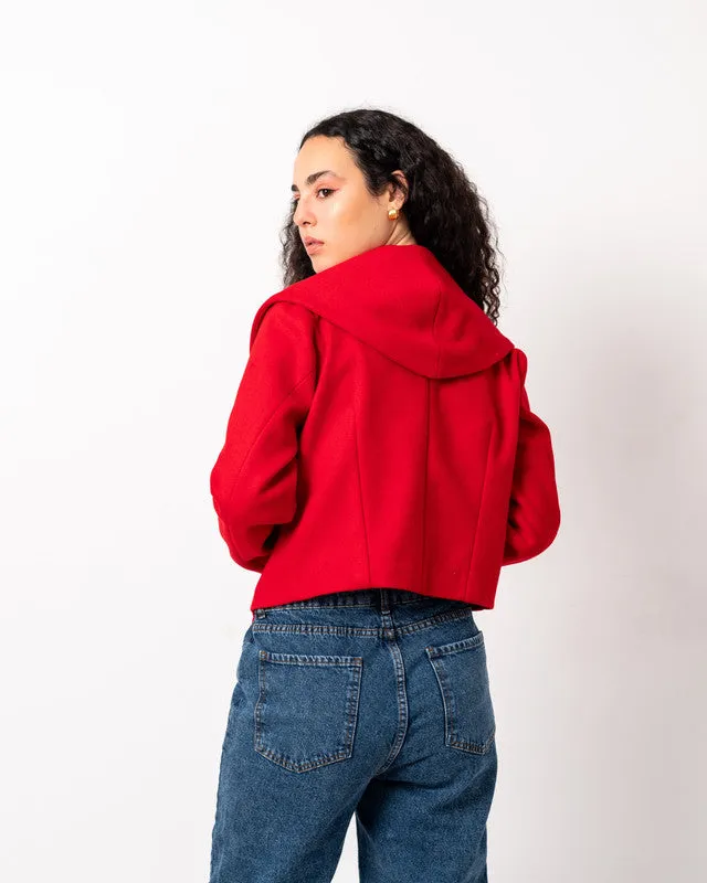 Amilia Women's Red Short Jacket - Soft Wool Blend, Heavyweight Fabric, Stylish & Warm Outerwear by Aya Osama Couture