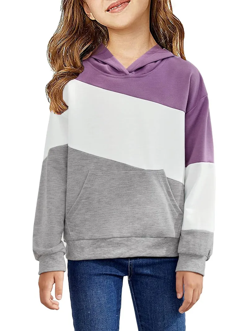 Arshiner Girls Color Block Hoodies Long Sleeve Casual Soft Sweatshirts