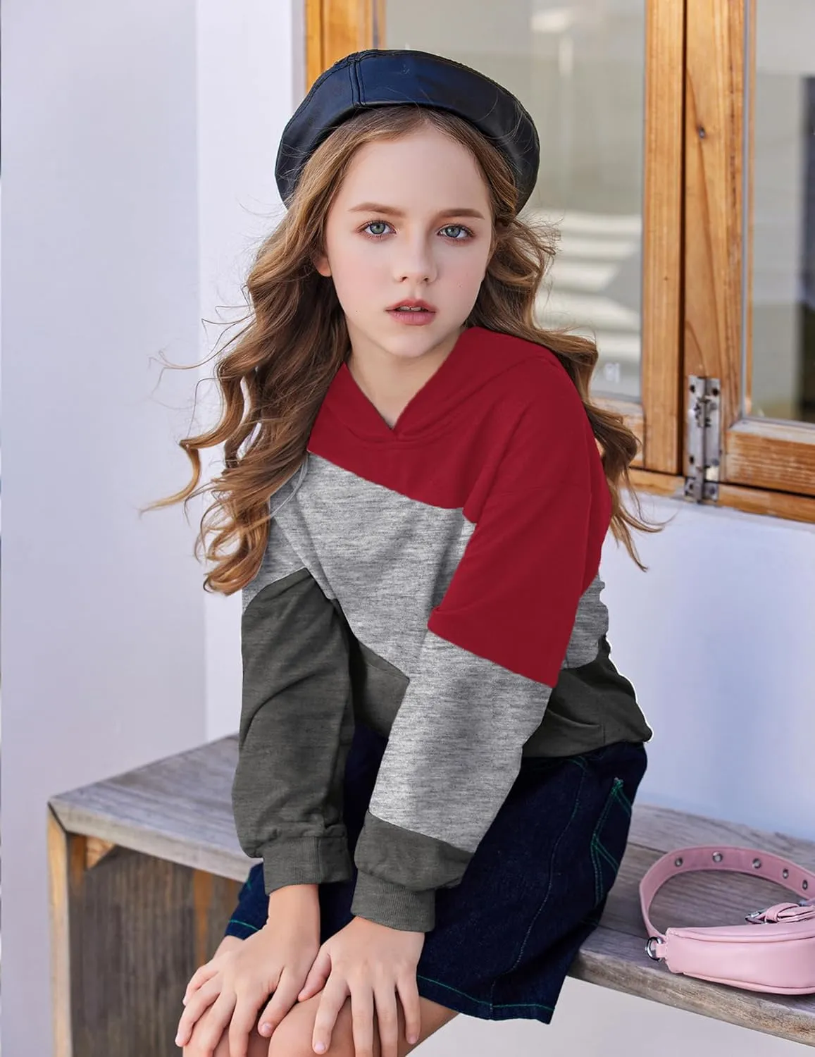 Arshiner Girls Color Block Hoodies Long Sleeve Casual Soft Sweatshirts