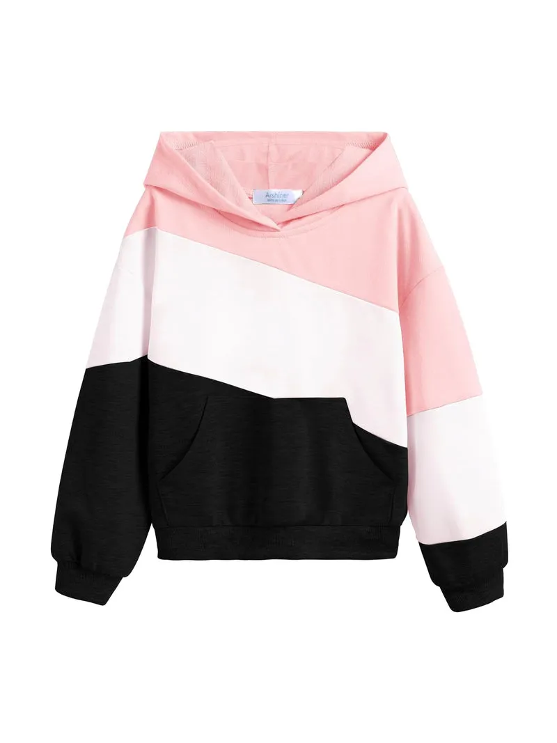 Arshiner Girls Color Block Hoodies Long Sleeve Casual Soft Sweatshirts