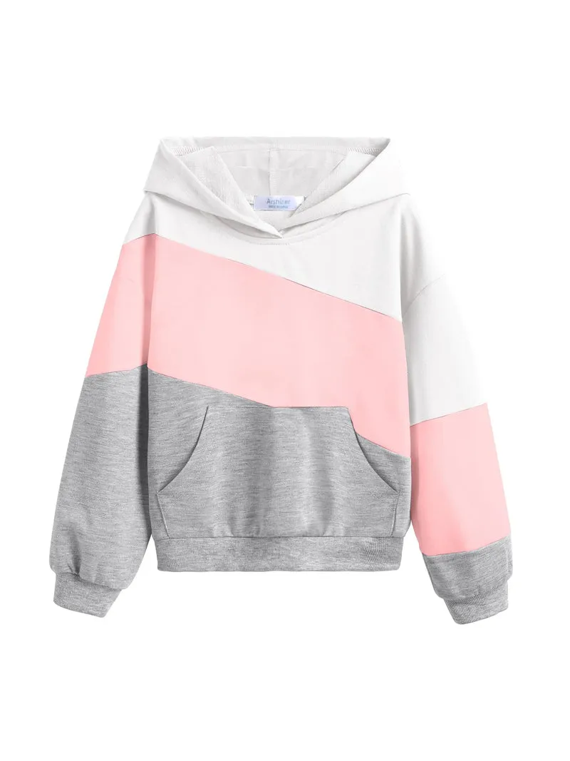 Arshiner Girls Color Block Hoodies Long Sleeve Casual Soft Sweatshirts