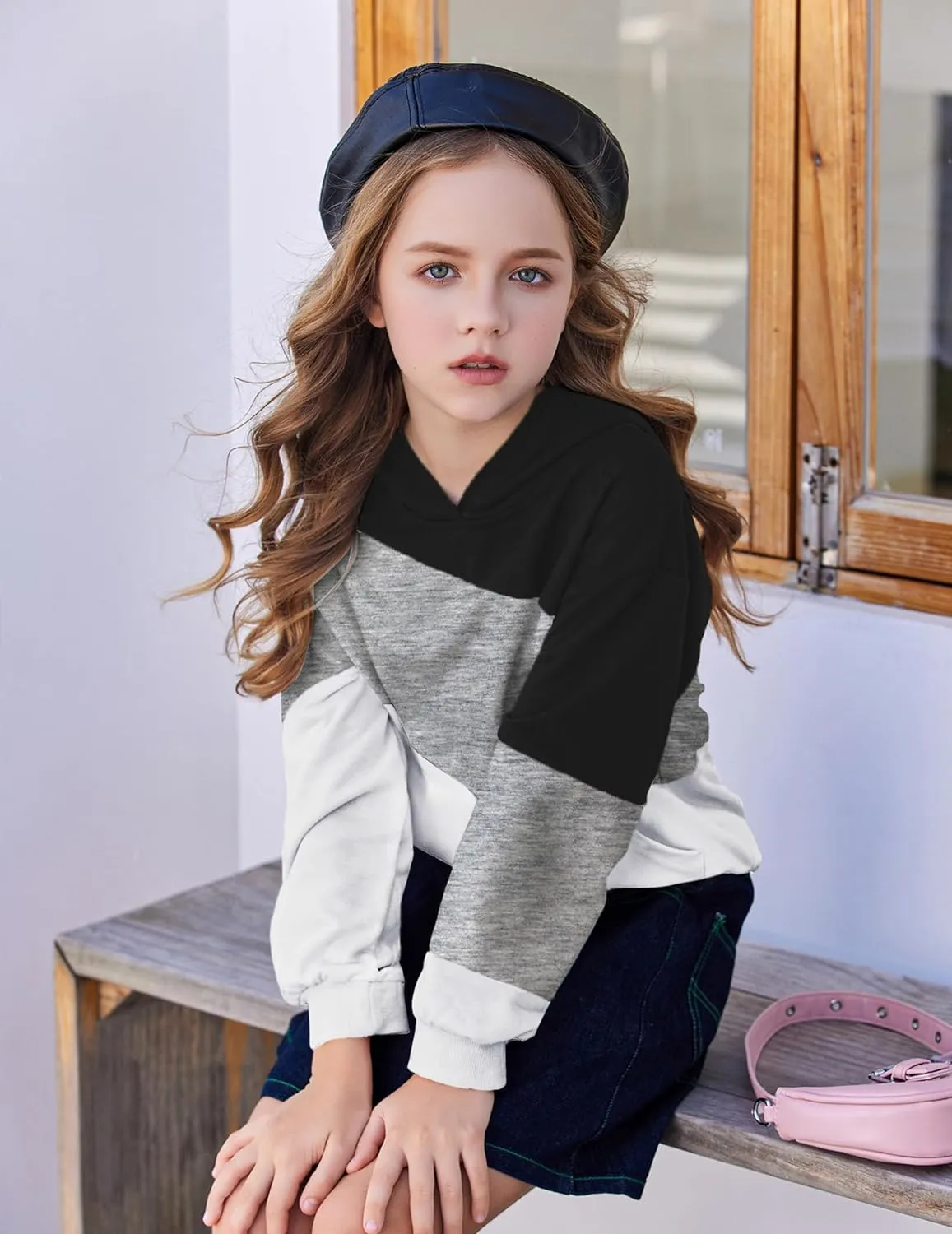 Arshiner Girls Color Block Hoodies Long Sleeve Casual Soft Sweatshirts