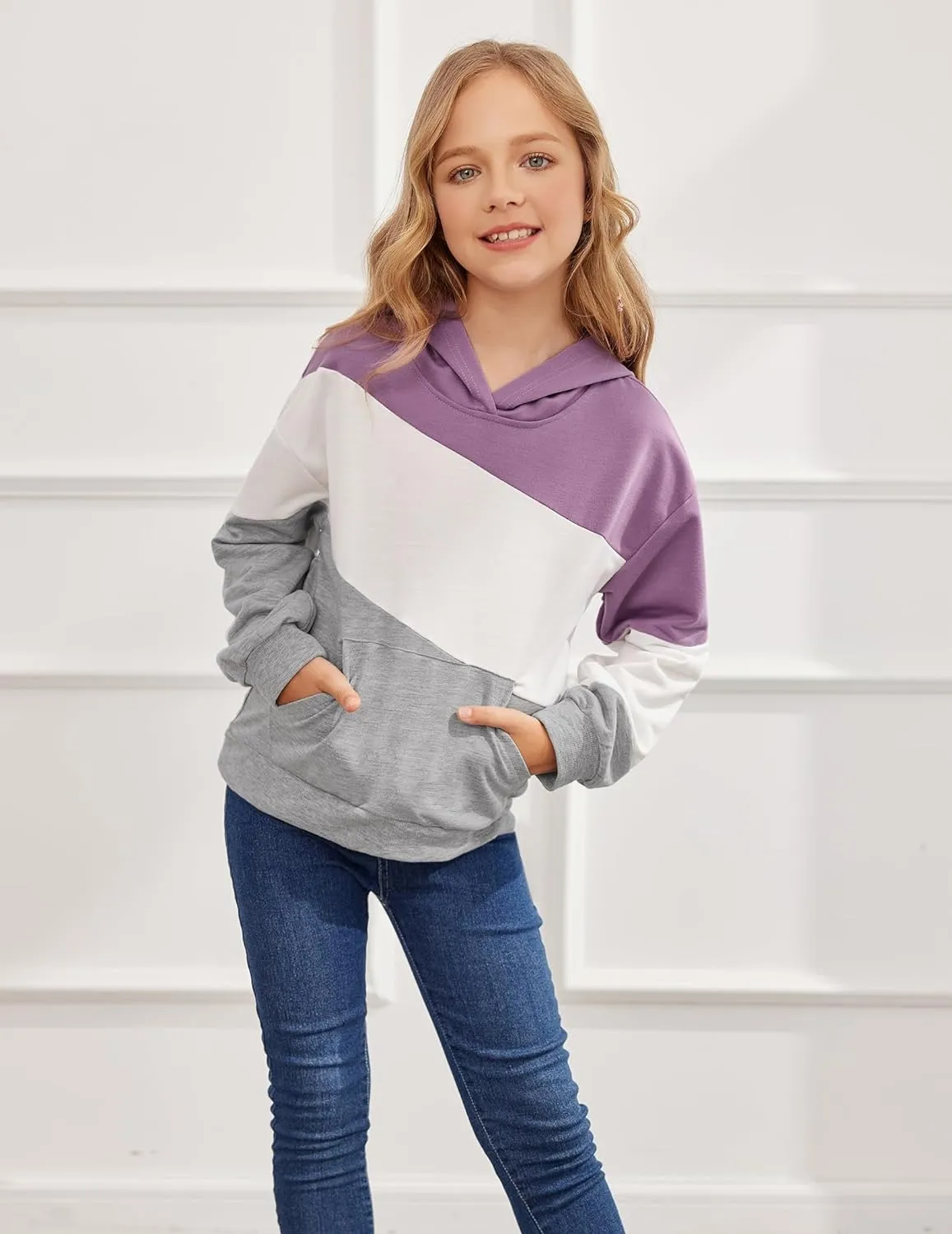 Arshiner Girls Color Block Hoodies Long Sleeve Casual Soft Sweatshirts