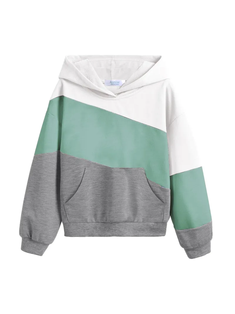 Arshiner Girls Color Block Hoodies Long Sleeve Casual Soft Sweatshirts