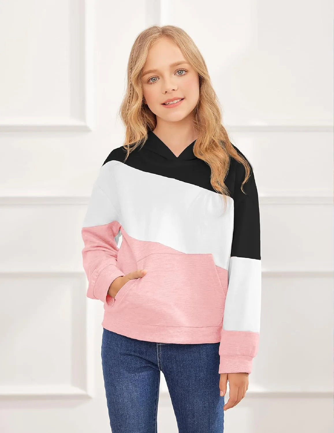 Arshiner Girls Color Block Hoodies Long Sleeve Casual Soft Sweatshirts