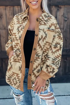 Beige Aztec Pocket Buttoned Long Sleeve Jacket