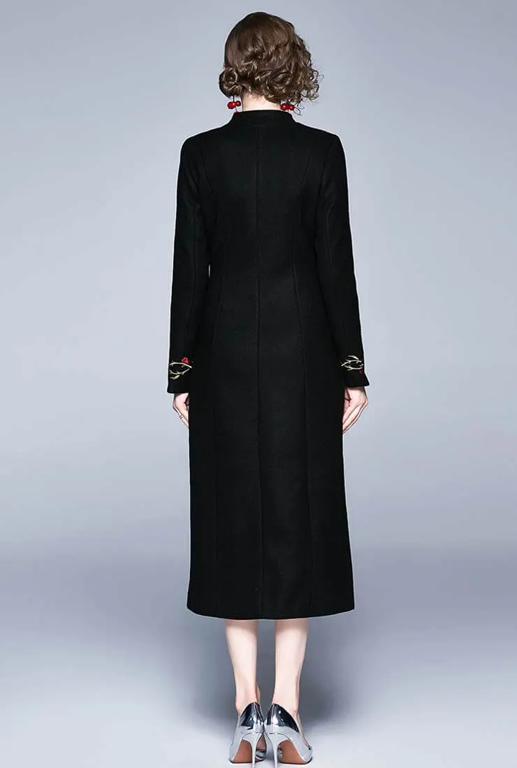 Black Vintage Luxury Embroidery Long Coat