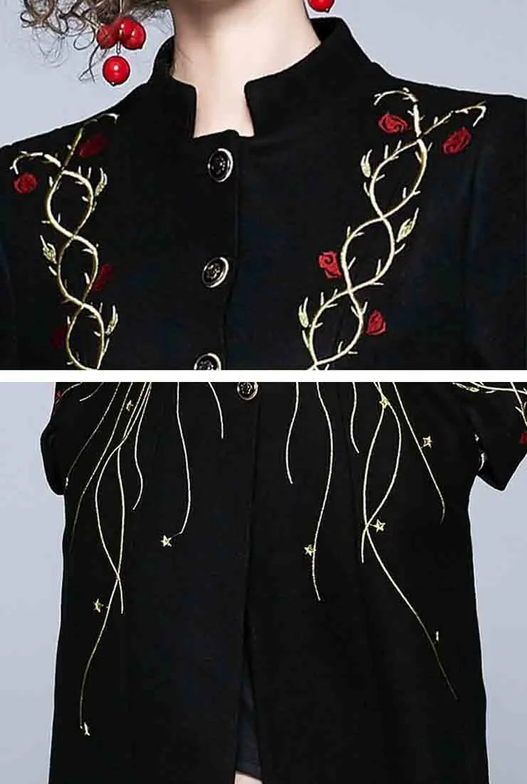 Black Vintage Luxury Embroidery Long Coat