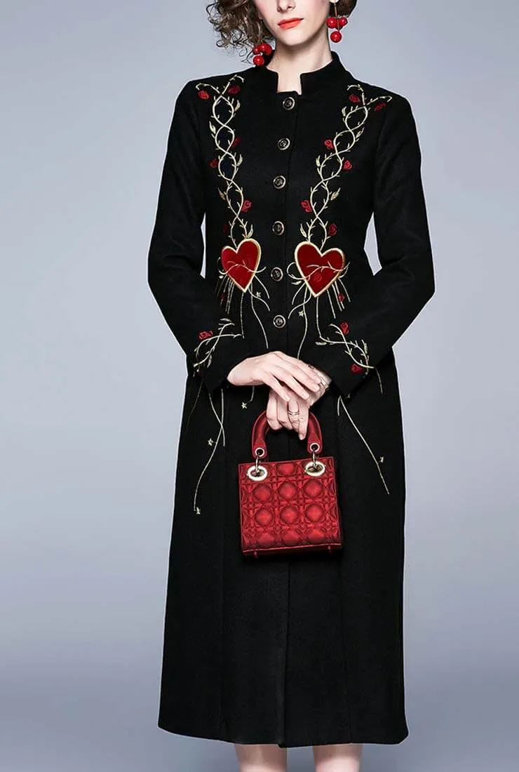 Black Vintage Luxury Embroidery Long Coat