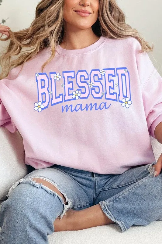 Blessed Mama Oversized Graphic Fleece Sweatshirts