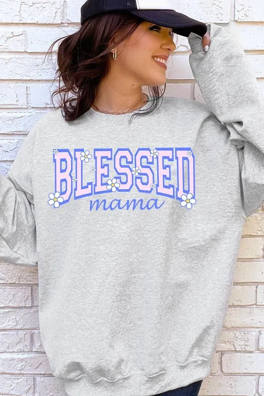 Blessed Mama Oversized Graphic Fleece Sweatshirts