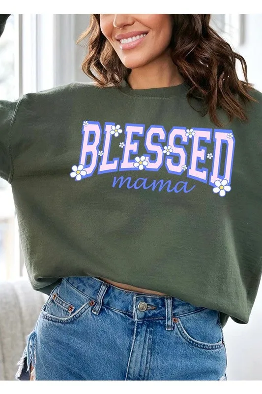 Blessed Mama Oversized Graphic Fleece Sweatshirts