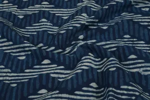 Blue & White Waves Cotton Fabric