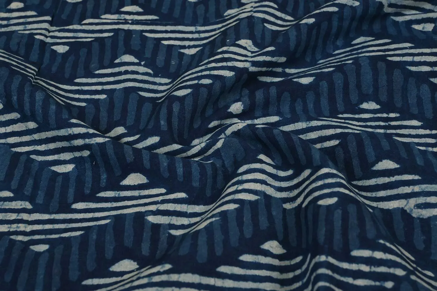 Blue & White Waves Cotton Fabric