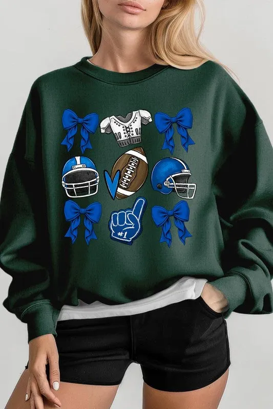 Blue Coquette Football Graphic Fleece Sweatshirts