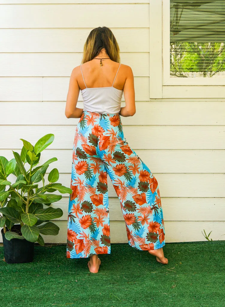 Blue Tropicals Palazzo Wrap Pants