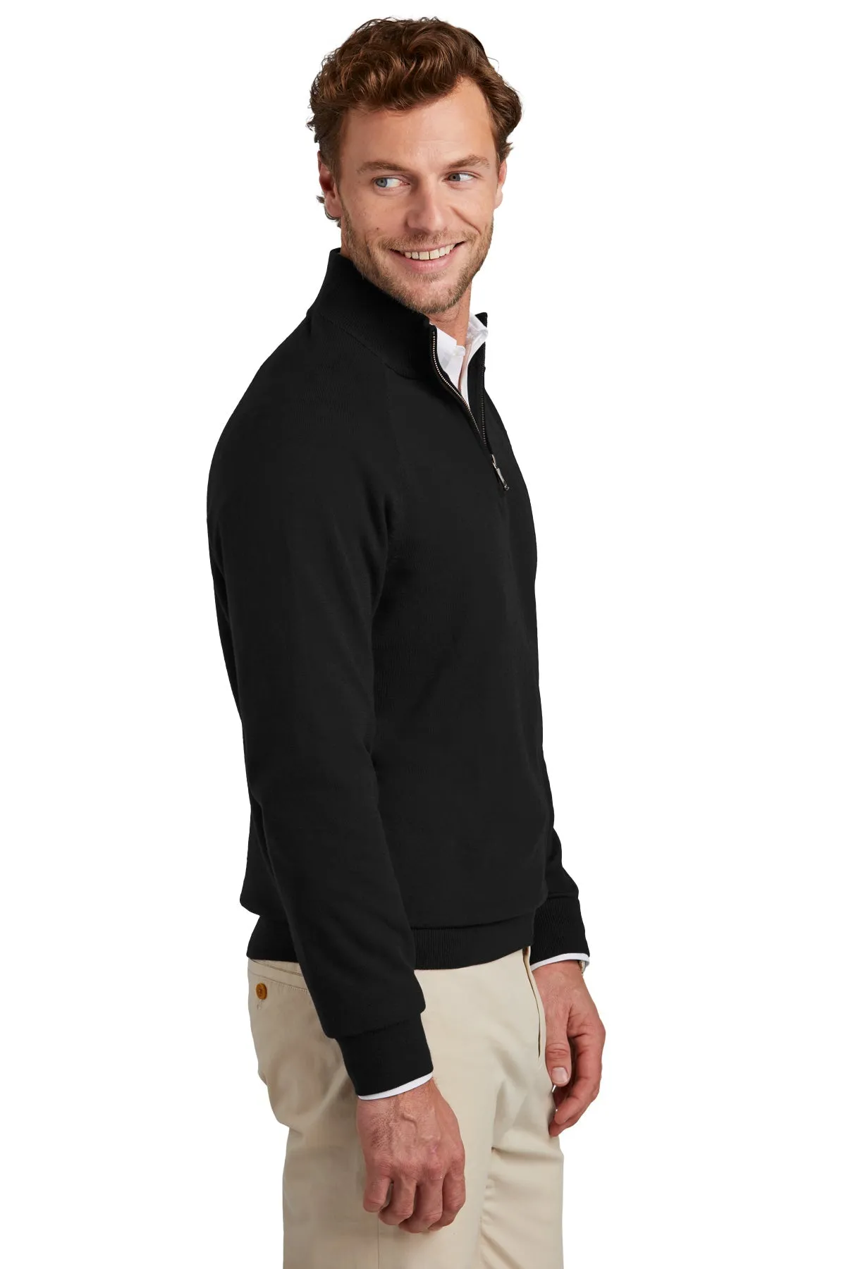 Brooks Brothers Cotton Stretch Custom 1/4-Zip Sweaters, Deep Black