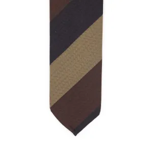 Brown, tan and navy block stripe wool and cotton tie