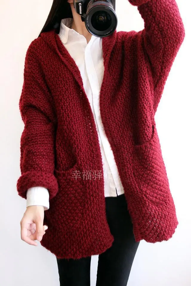 Cardigan Knit Coarse Yarn Batwing Loose Sweater