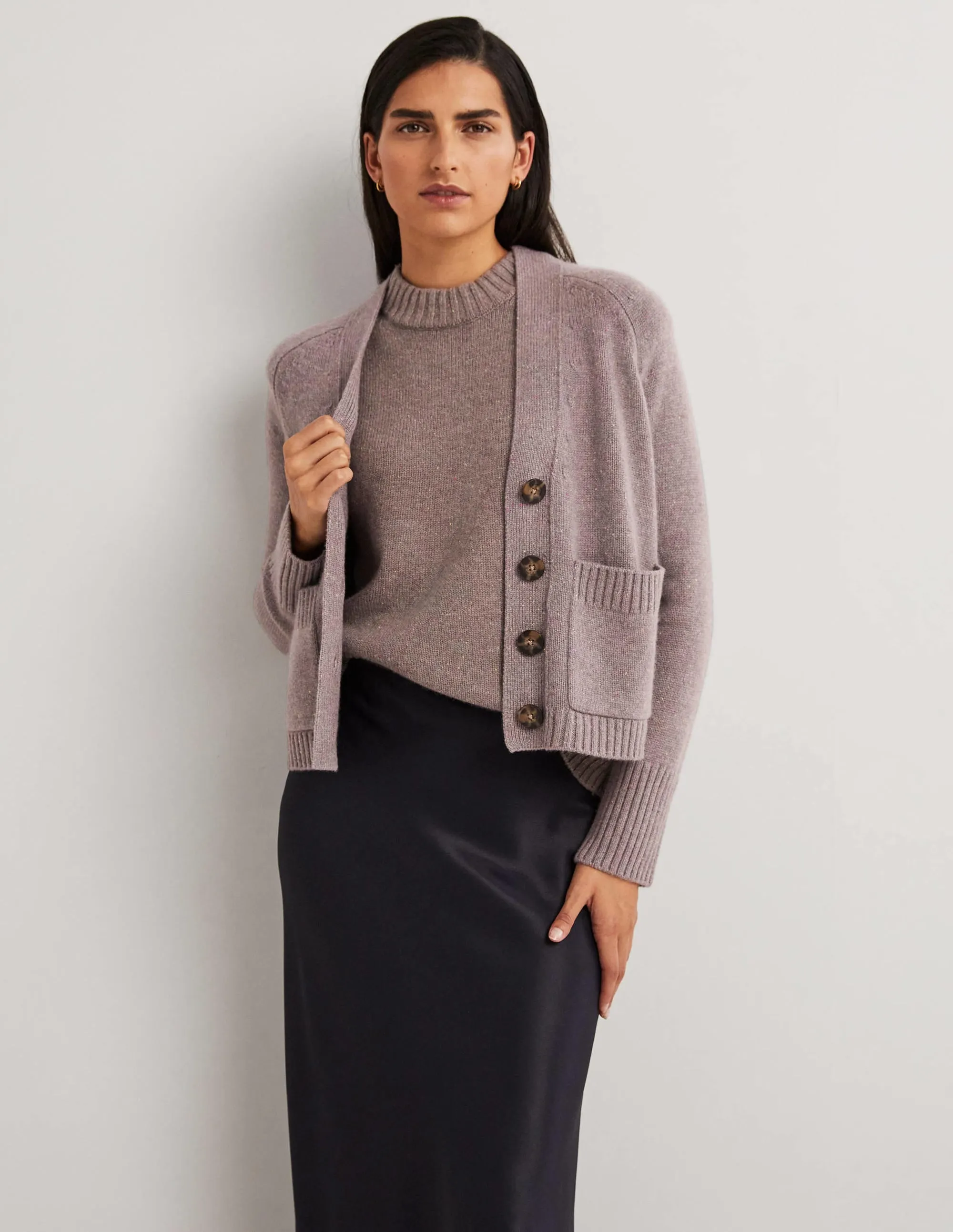 Cashmere Rib Cardigan-Grey, Multi Nep