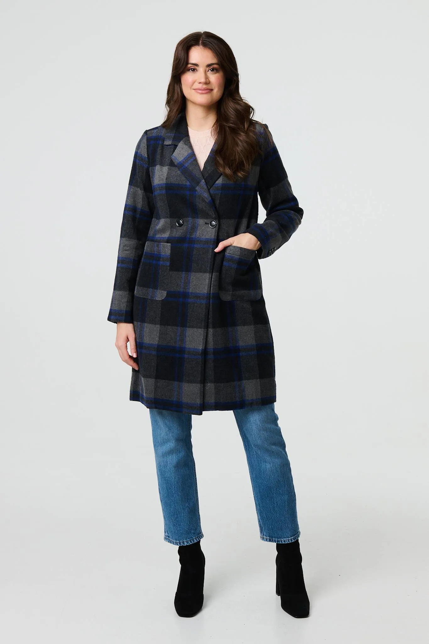 Checked Double Breasted Blazer Jacket