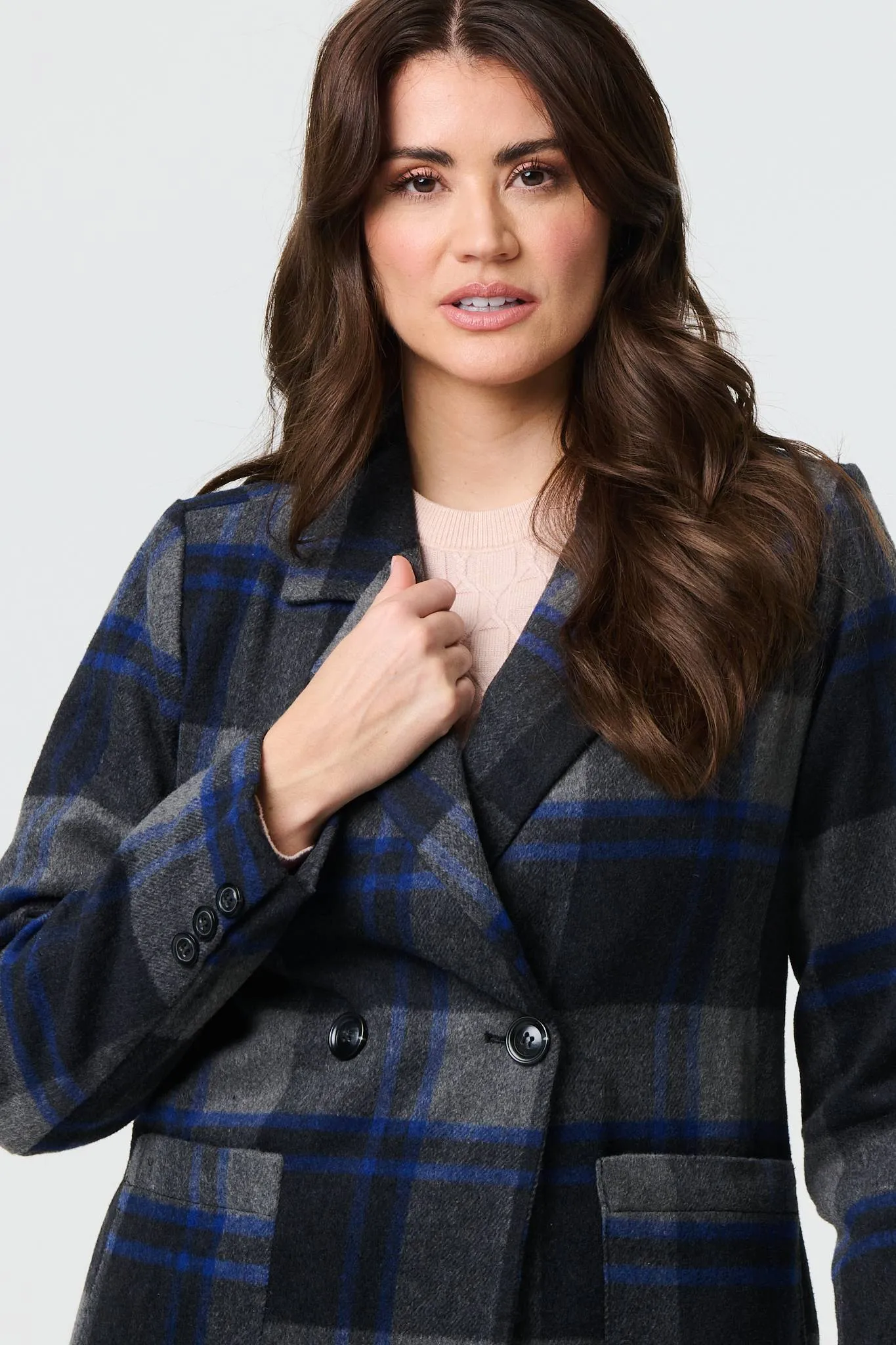 Checked Double Breasted Blazer Jacket