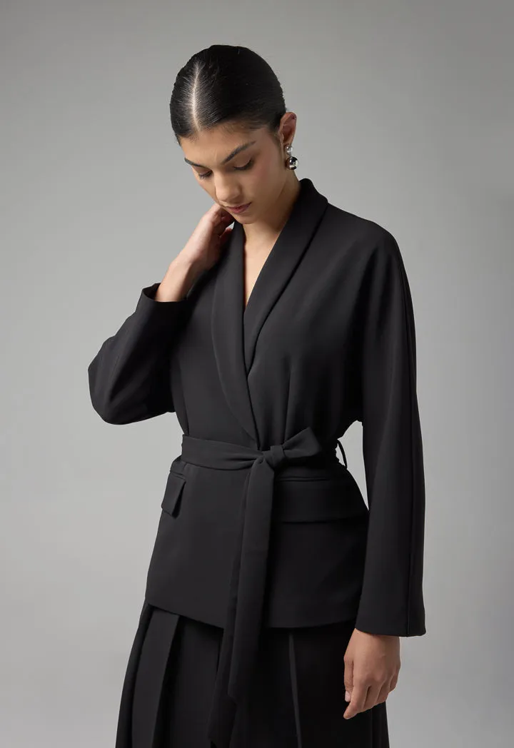 Choice Long Sleeves Belted Jacket Black