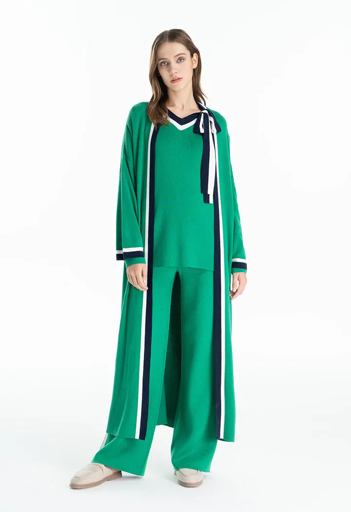 Choice Two Tone Stripe Border Abaya Green