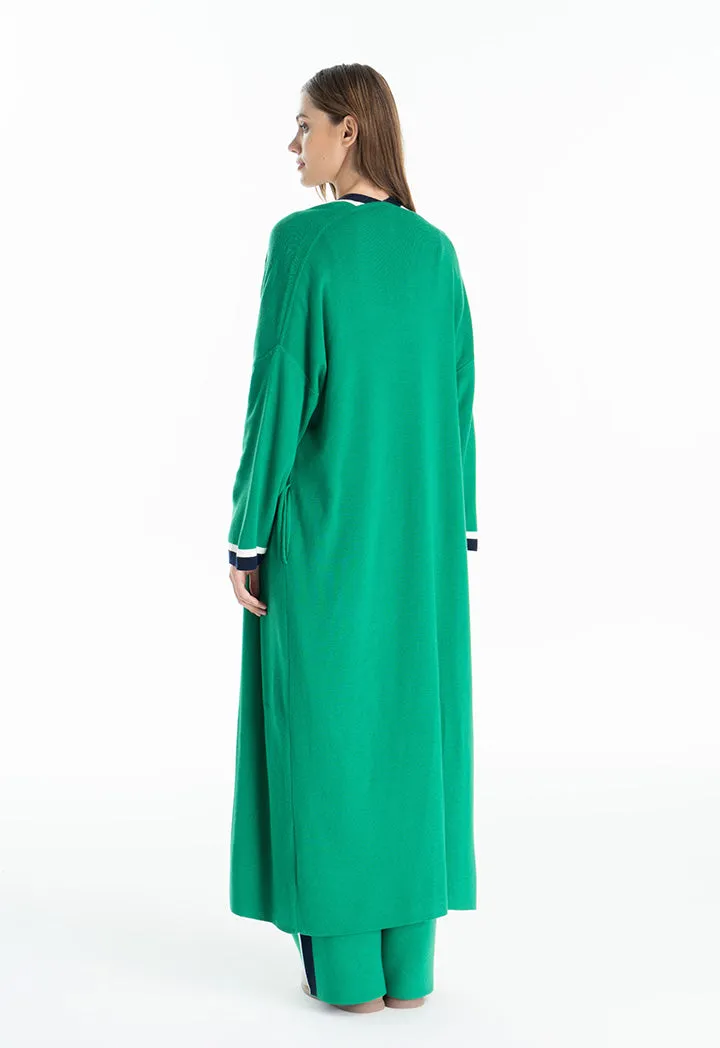 Choice Two Tone Stripe Border Abaya Green