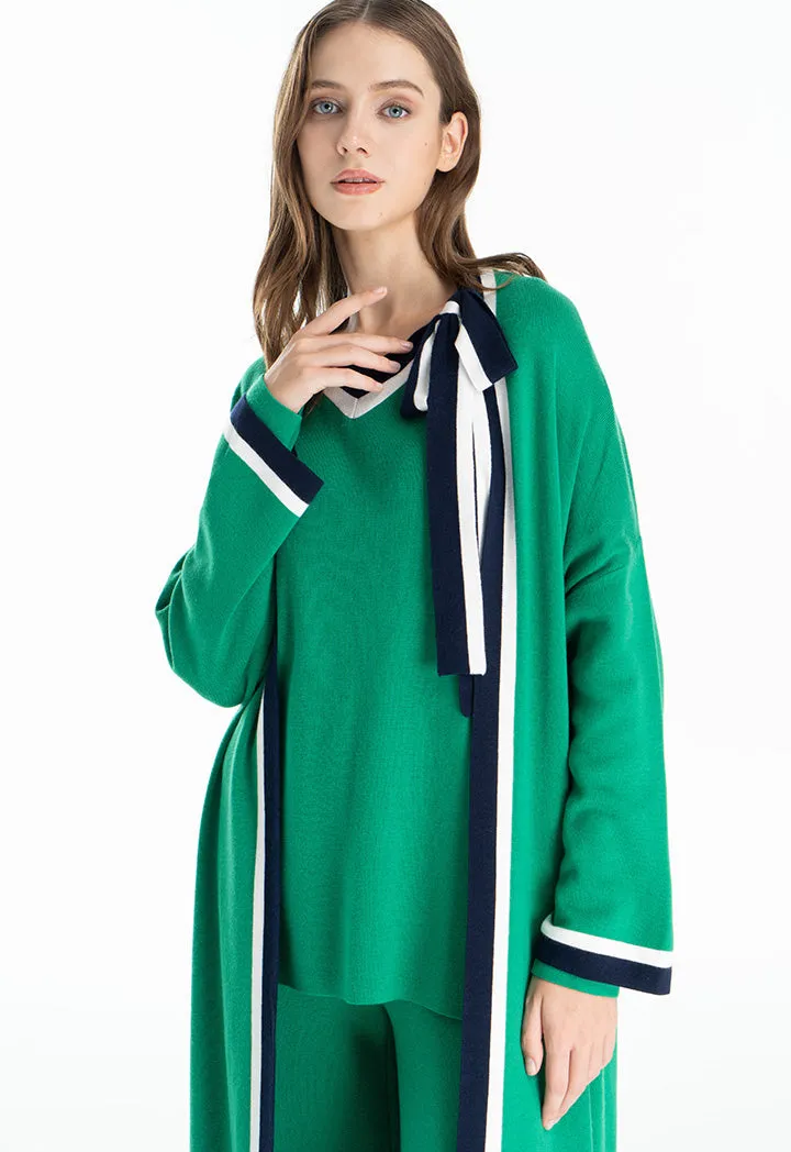 Choice Two Tone Stripe Border Abaya Green