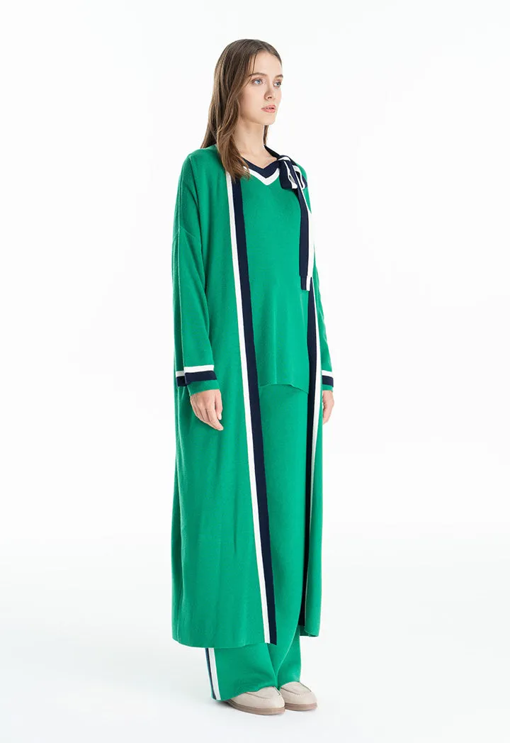 Choice Two Tone Stripe Border Abaya Green