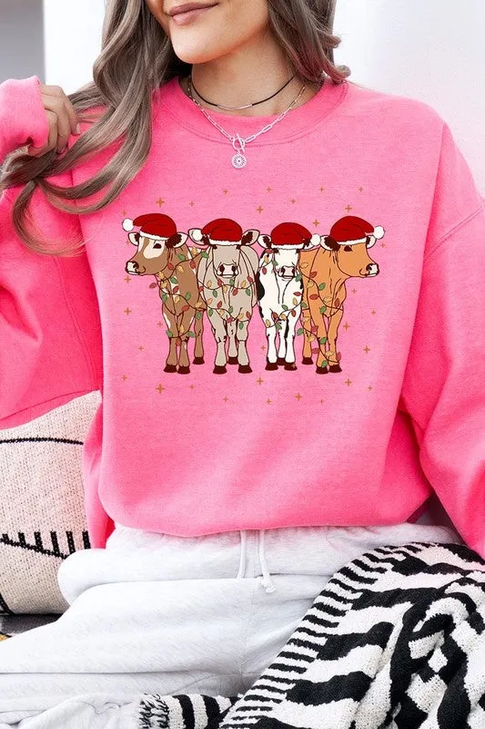 Christmas Cows Graphic Fleece Sweatshirts