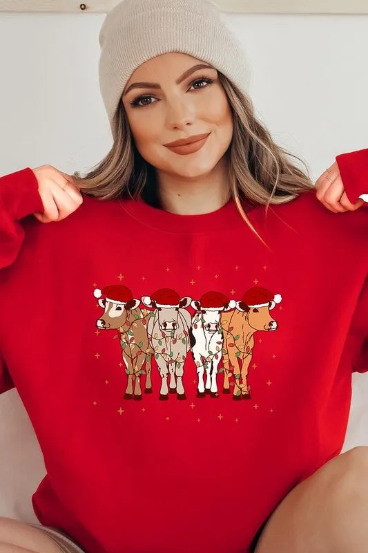 Christmas Cows Graphic Fleece Sweatshirts