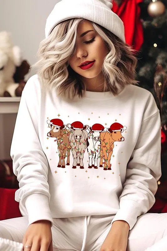 Christmas Cows Graphic Fleece Sweatshirts