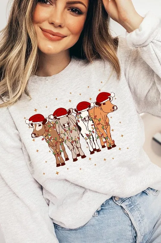 Christmas Cows Graphic Fleece Sweatshirts