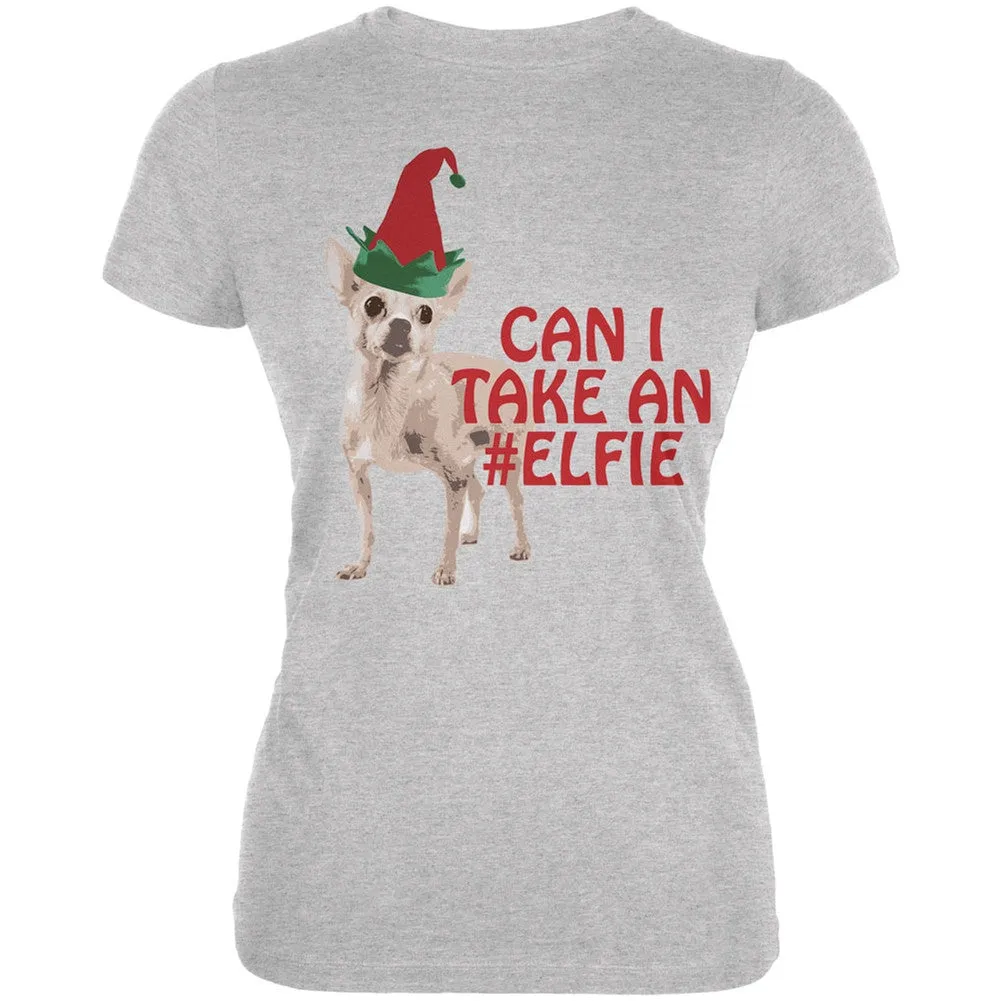 Christmas Puppy Selfie Heather Grey Juniors Soft T-Shirt