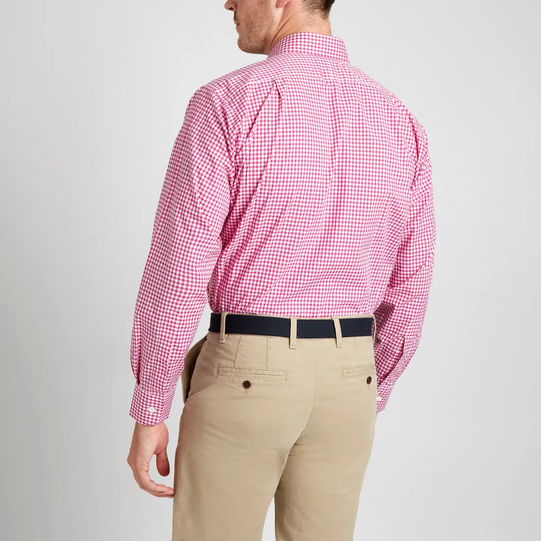 Classic Fit Check Zephyr Button Cuff Shirt in Magenta