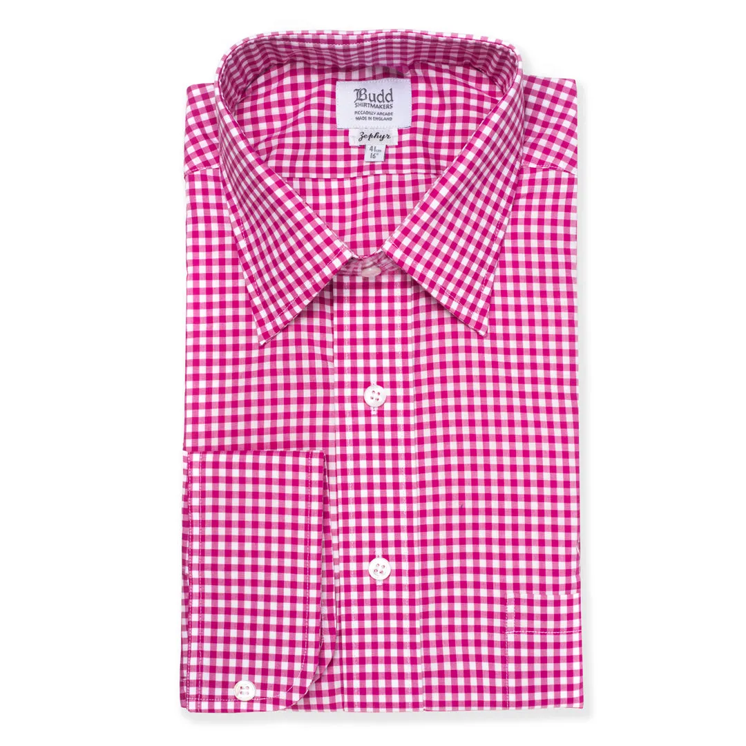 Classic Fit Check Zephyr Button Cuff Shirt in Magenta