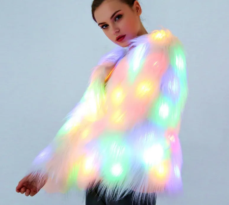 Color Block LED Fur Jacket For Women's - GlamzLife