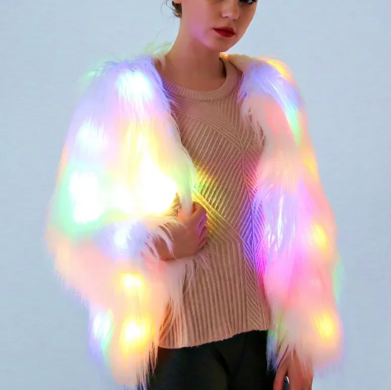 Color Block LED Fur Jacket For Women's - GlamzLife