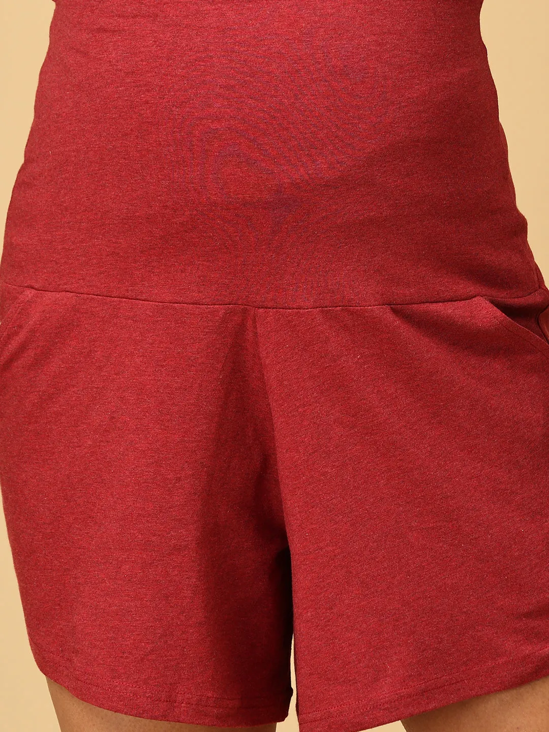 Comfy Maternity Shorts- Red Melange