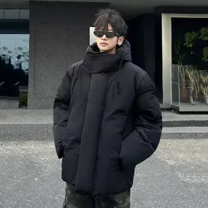 Cotton Padded Jacket Men's Korean Style Trendy Winter Warm Hooded Versatile New Trendy Solid Color Jackets Black 9C9254