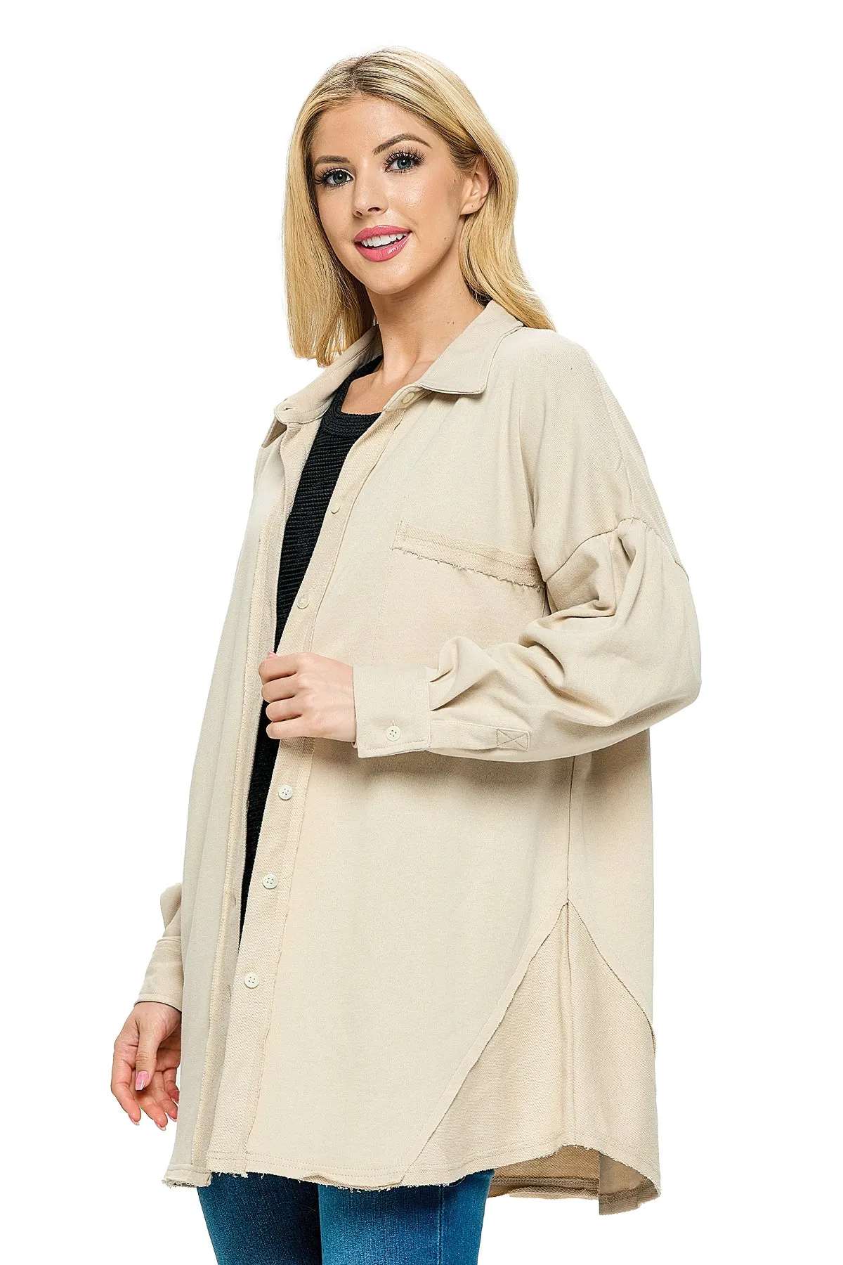 Cream Shacket Oversized Puff Sleeves