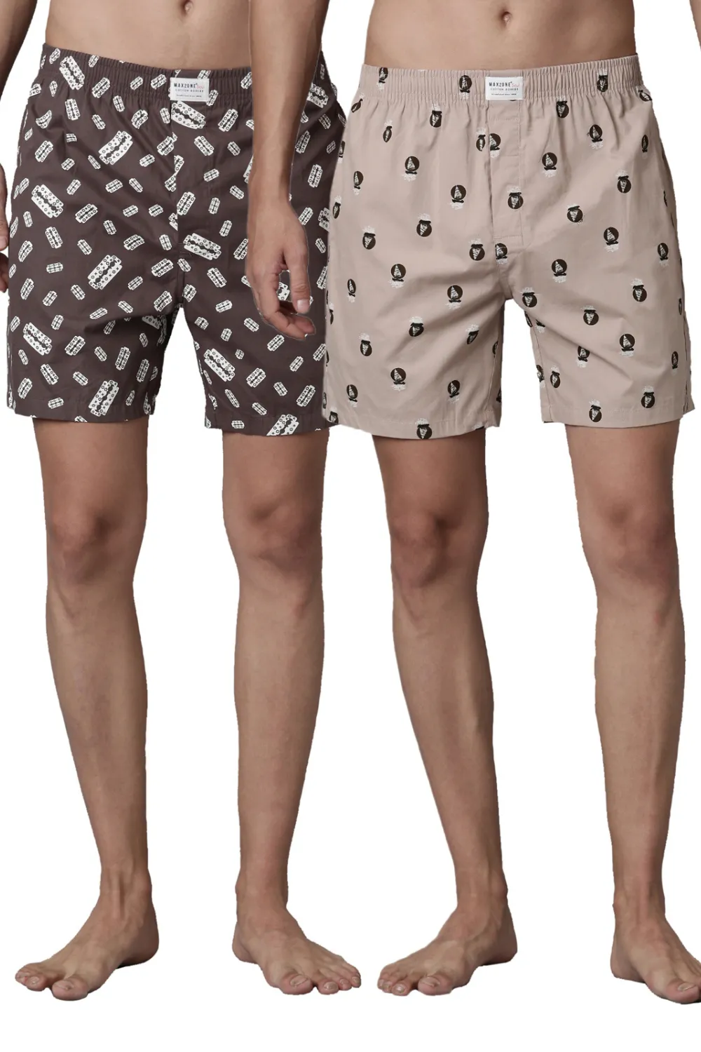 Dark-Tan Printed & Beige Printed 365 Boxers Combo