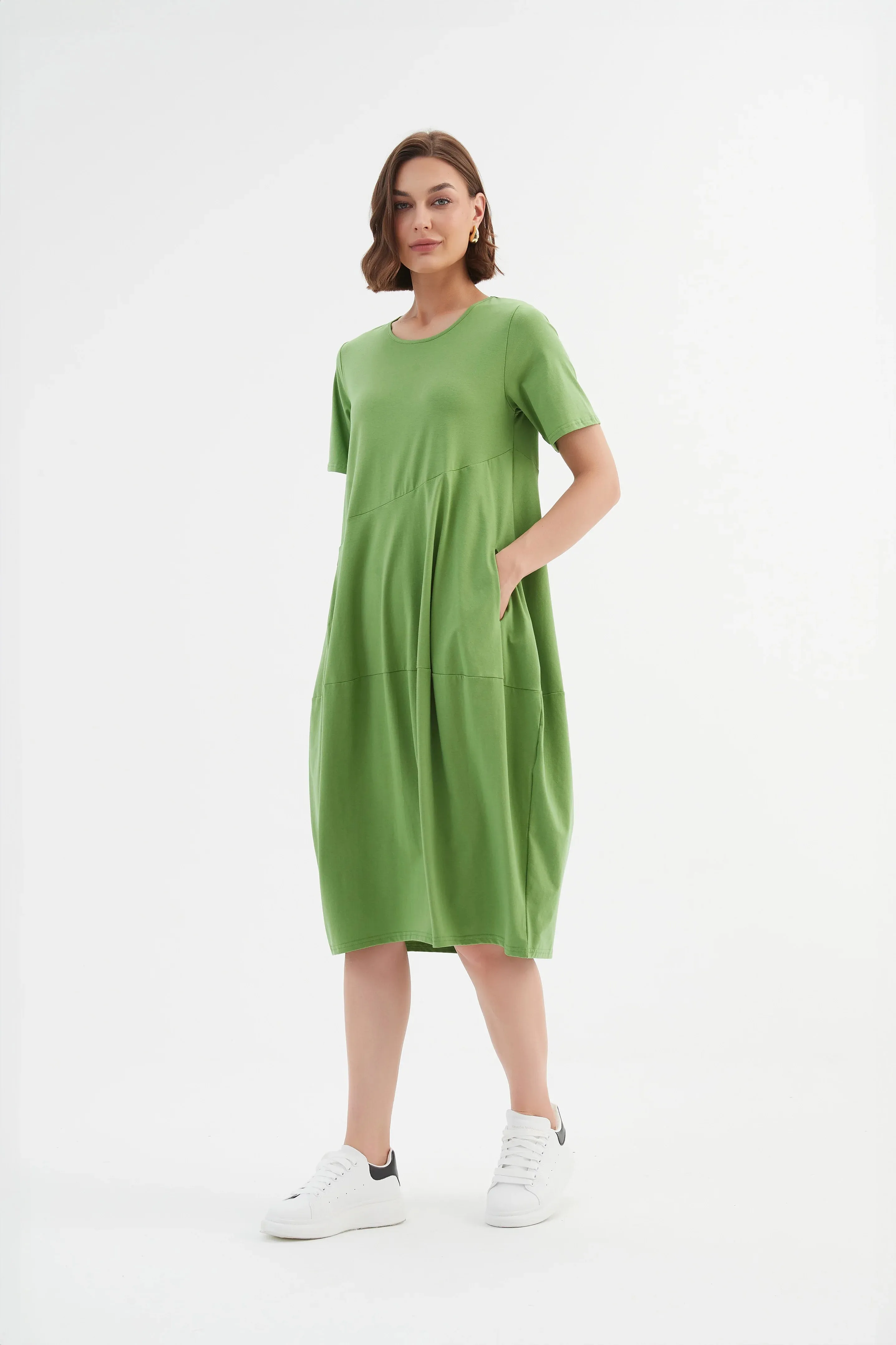 Diagonal Seam Dress - Spring Green