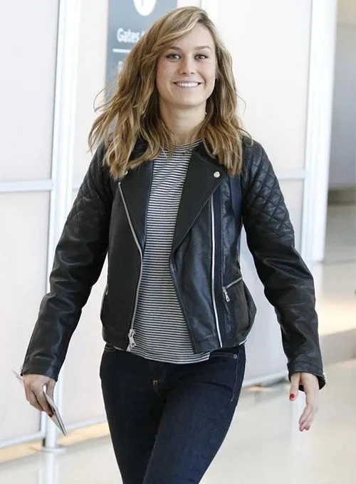 ELEGANT BRIE LARSON LEATHER JACKET BY TJS